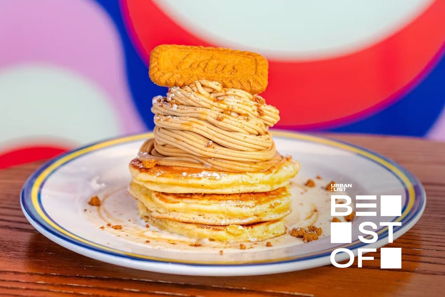 Stacked biscoff pancakes from The Breakfast Club